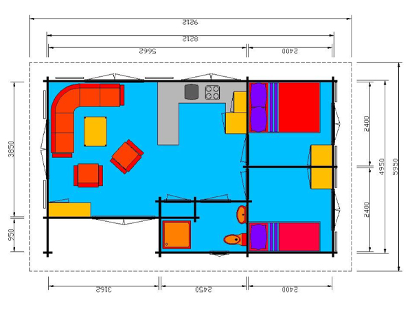 Kleijn Houtbouw - Vakantiewoning Camping Chalet 38m2 Tekening